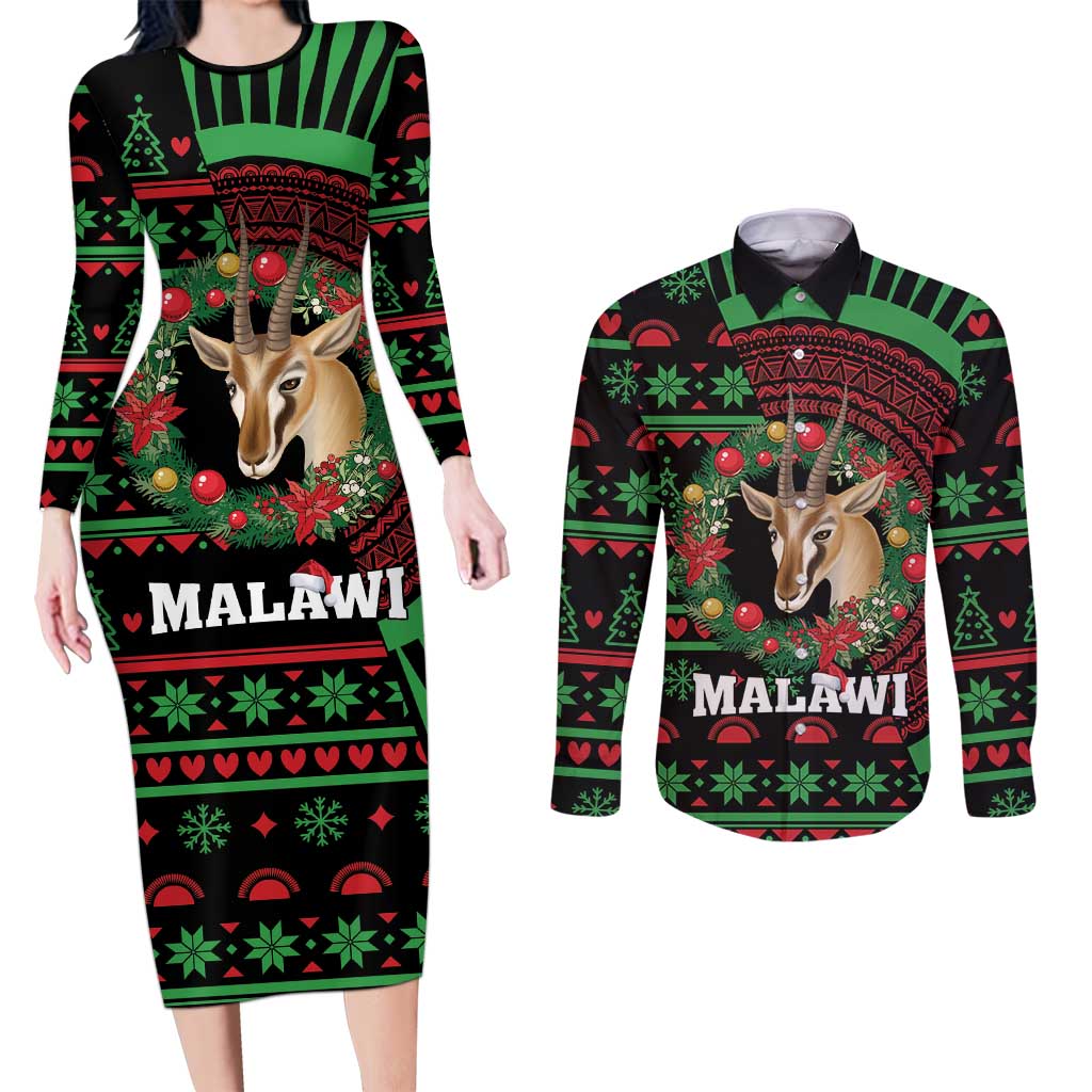 Personalized Malawi Christmas Couples Matching Long Sleeve Bodycon Dress and Long Sleeve Button Shirt Thompson Gazelle - African Pattern - Wonder Print Shop