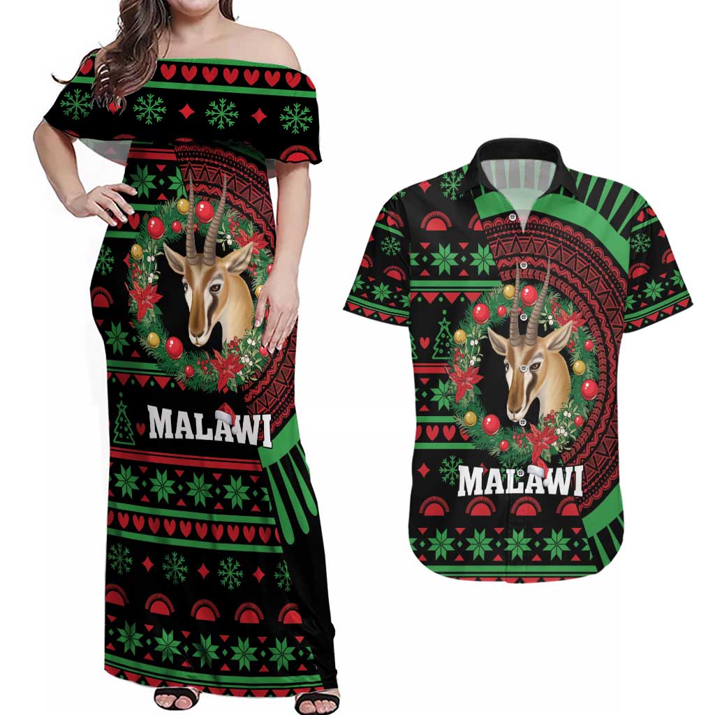 Personalized Malawi Christmas Couples Matching Off Shoulder Maxi Dress and Hawaiian Shirt Thompson Gazelle - African Pattern - Wonder Print Shop