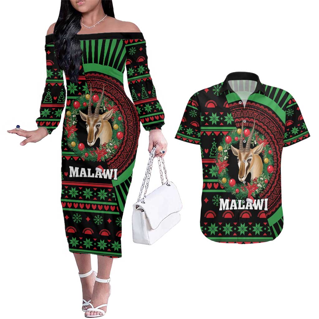 Personalized Malawi Christmas Couples Matching Off The Shoulder Long Sleeve Dress and Hawaiian Shirt Thompson Gazelle - African Pattern - Wonder Print Shop