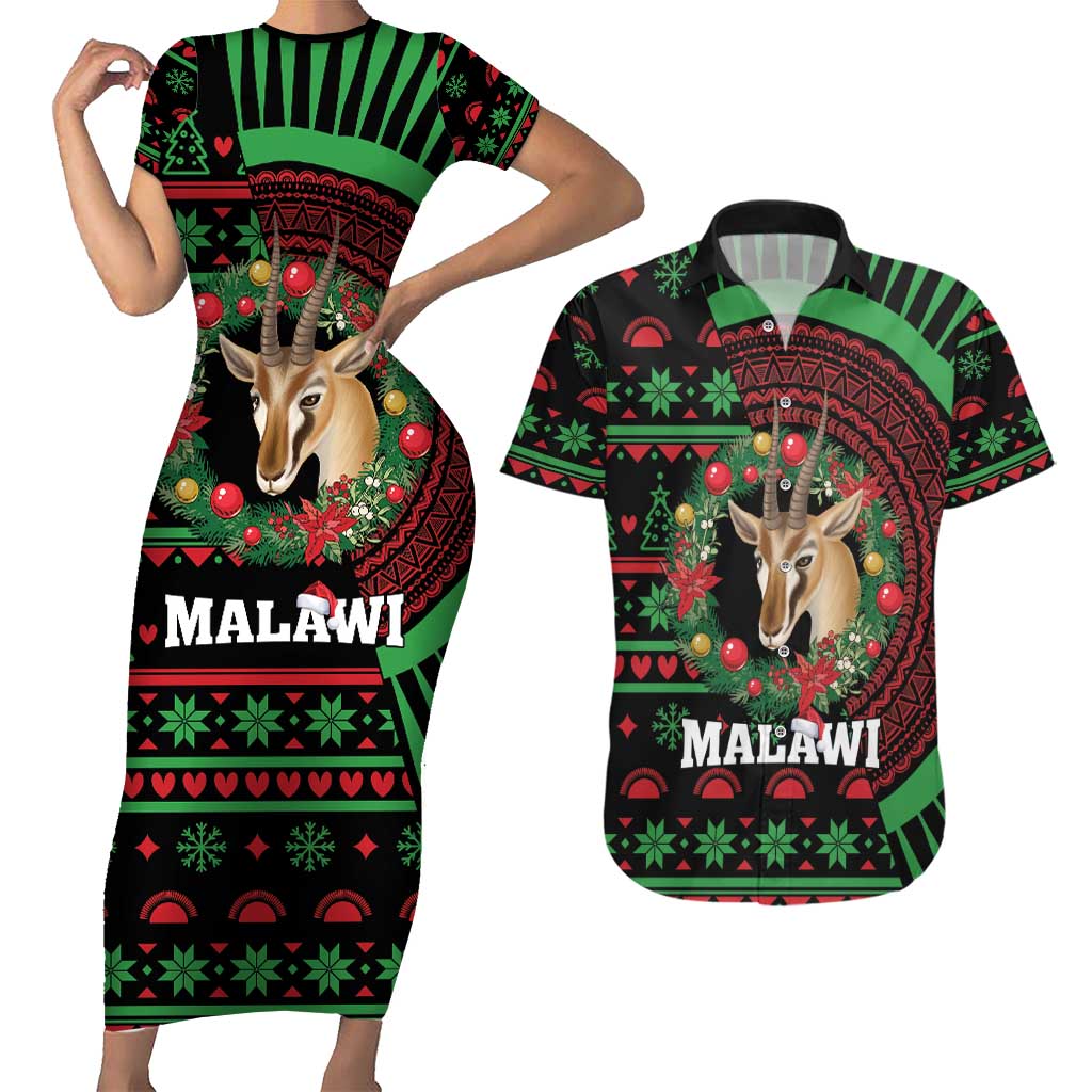 Personalized Malawi Christmas Couples Matching Short Sleeve Bodycon Dress and Hawaiian Shirt Thompson Gazelle - African Pattern - Wonder Print Shop