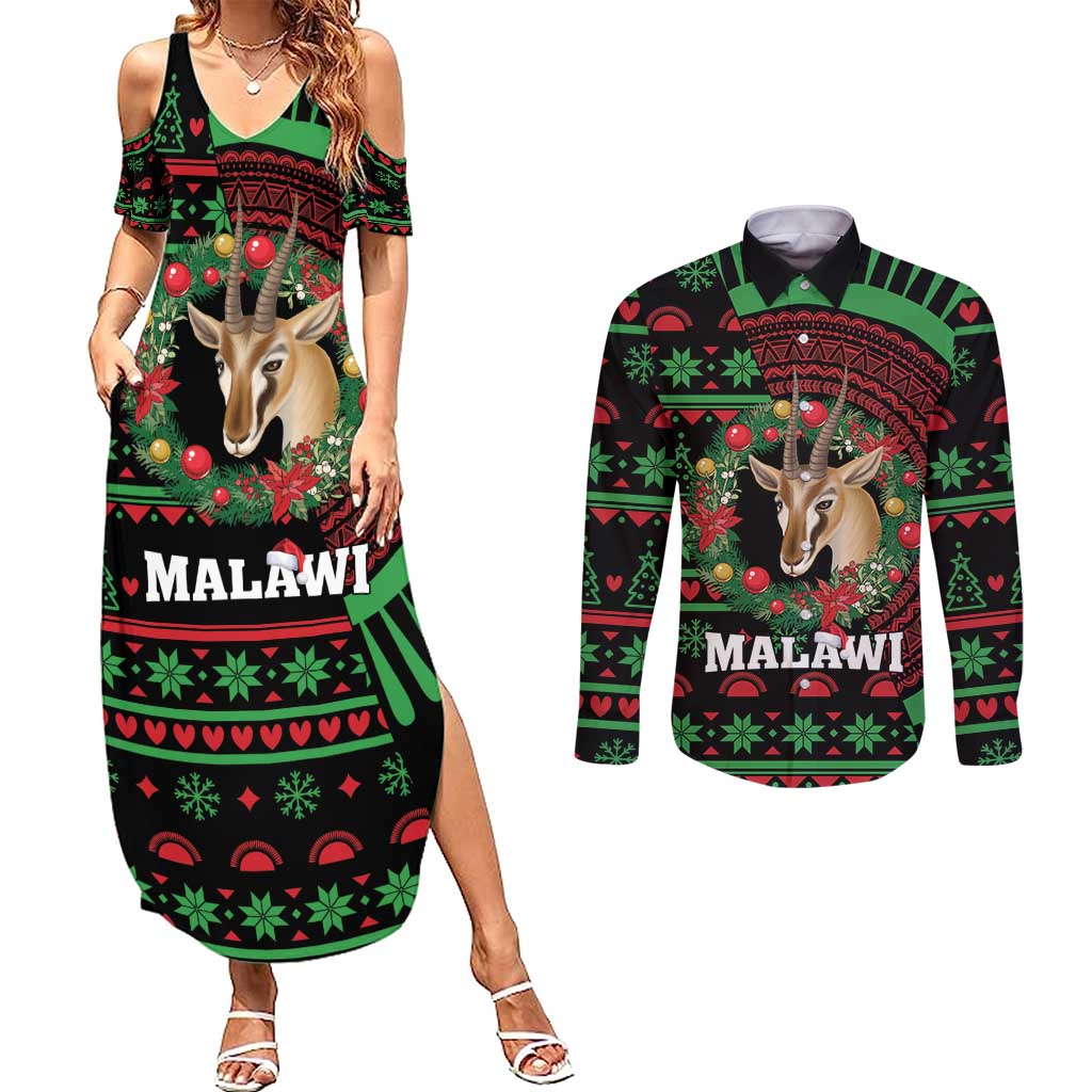 Personalized Malawi Christmas Couples Matching Summer Maxi Dress and Long Sleeve Button Shirt Thompson Gazelle - African Pattern - Wonder Print Shop