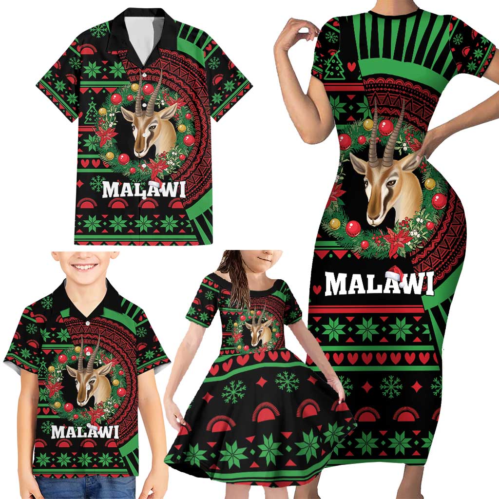 Personalized Malawi Christmas Family Matching Short Sleeve Bodycon Dress and Hawaiian Shirt Thompson Gazelle - African Pattern - Wonder Print Shop