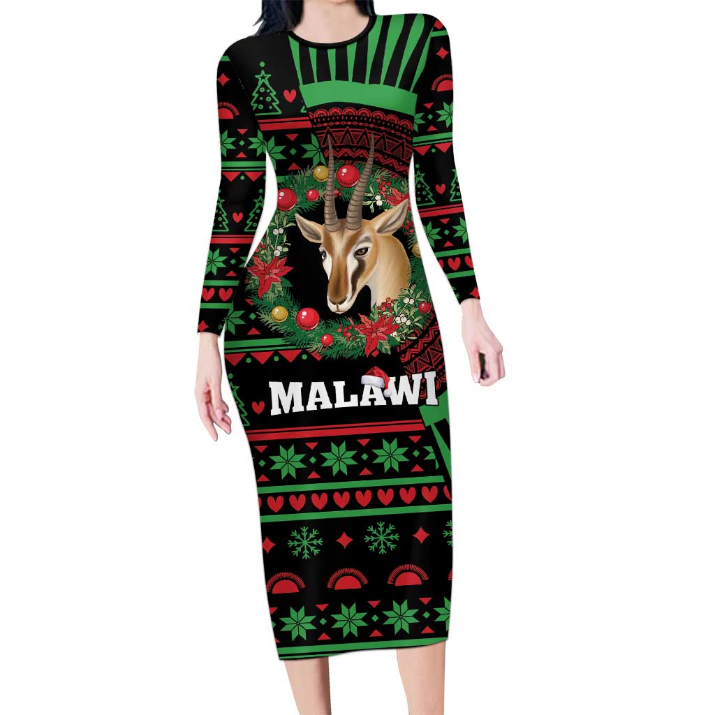 Personalized Malawi Christmas Long Sleeve Bodycon Dress Thompson Gazelle - African Pattern - Wonder Print Shop