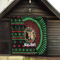 Black Malawi Christmas quilt with giraffe portrait, red patterned ring, green striped side