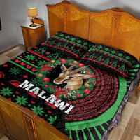 Malawi Christmas quilt bed set with gazelle print, black, green, red geometric pattern