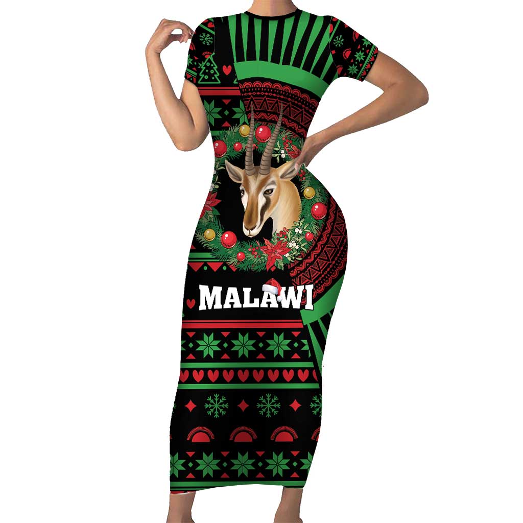 Personalized Malawi Christmas Short Sleeve Bodycon Dress Thompson Gazelle - African Pattern - Wonder Print Shop