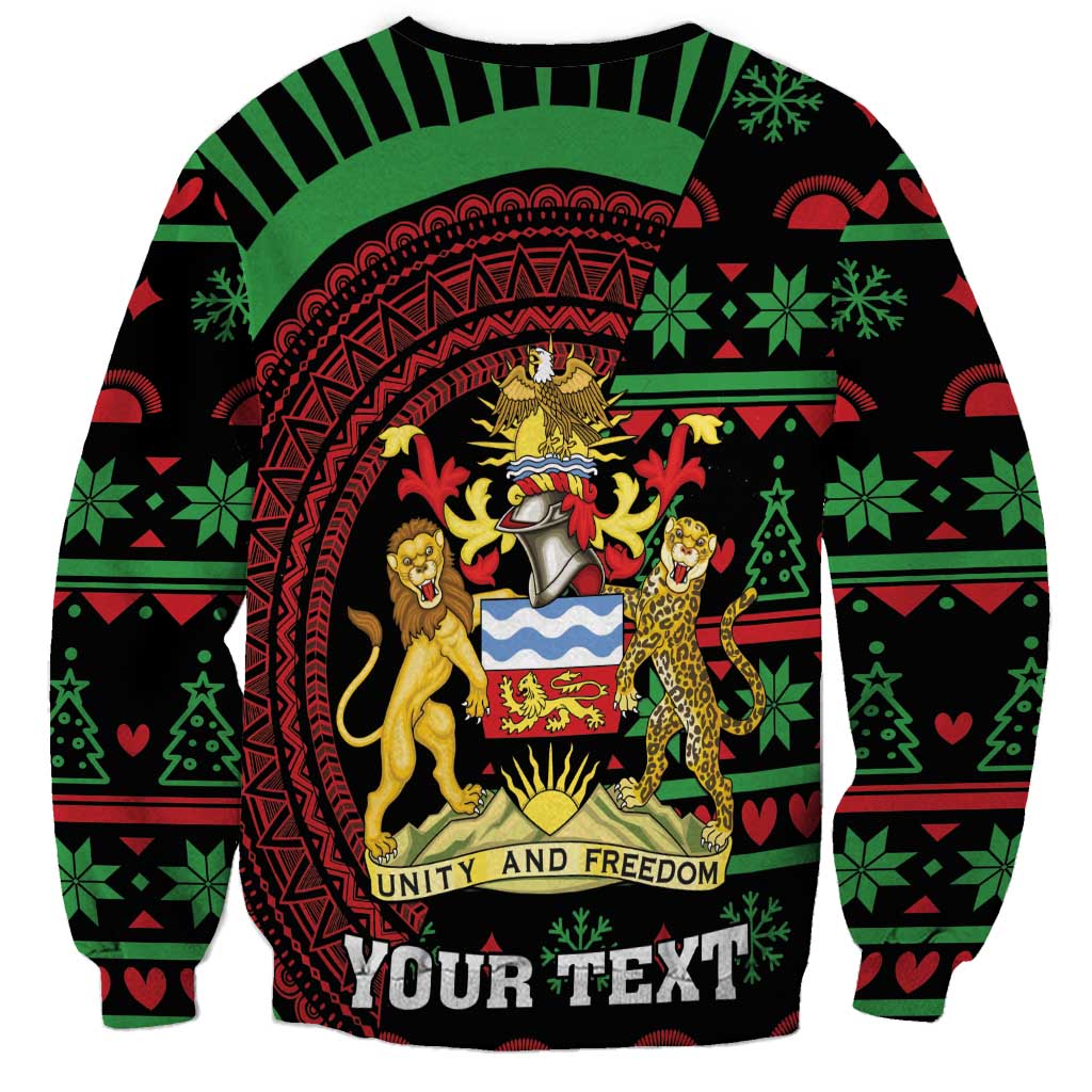 Unisex crewneck sweatshirt, black with green red holiday emblem, lions and 'YOUR TEXT'