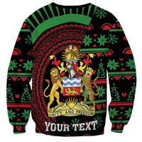 Unisex crewneck sweatshirt, black with green red holiday emblem, lions and 'YOUR TEXT'