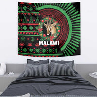 Wall tapestry with deer head, holiday icons, green rays, and “MALAWI” text centered