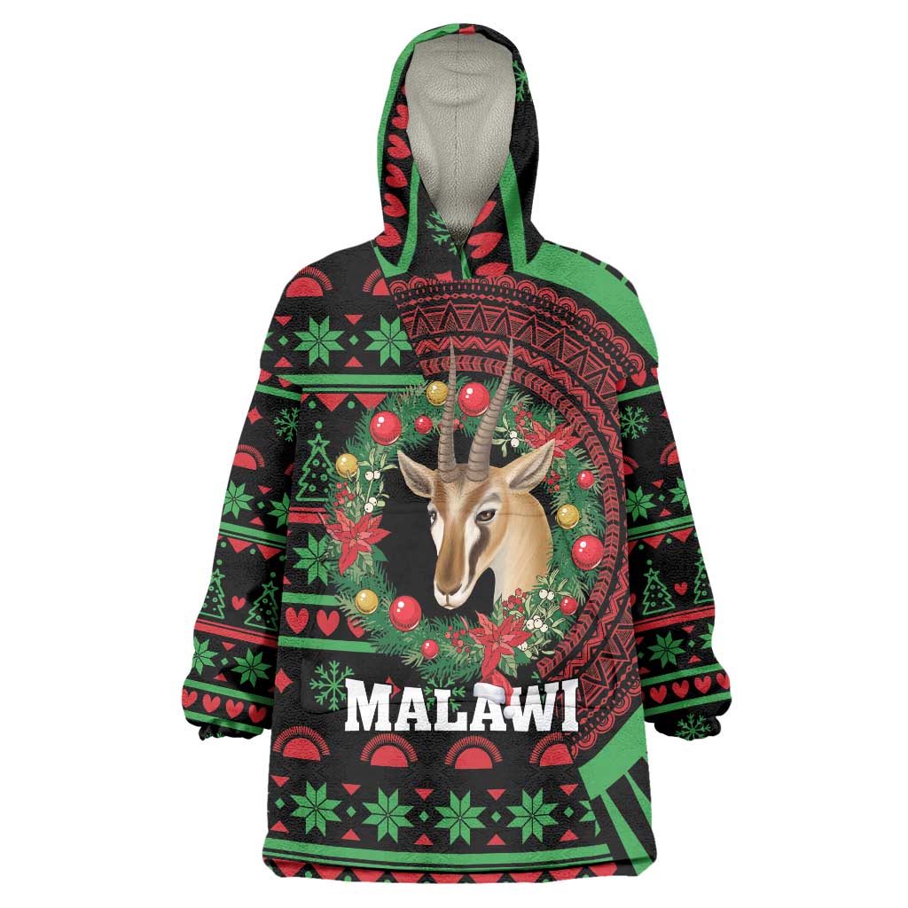 Personalized Malawi Christmas Wearable Blanket Hoodie Thompson Gazelle - African Pattern