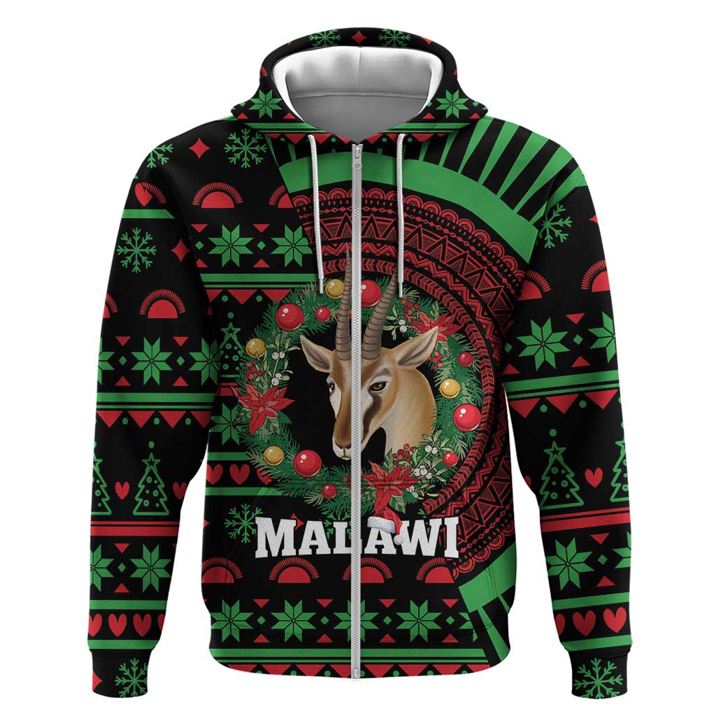 Personalized Malawi Christmas Zip Hoodie Thompson Gazelle - African Pattern - Wonder Print Shop