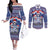 Russia Christmas Couples Matching Off The Shoulder Long Sleeve Dress and Long Sleeve Button Shirt Santa Matryoshka Doll