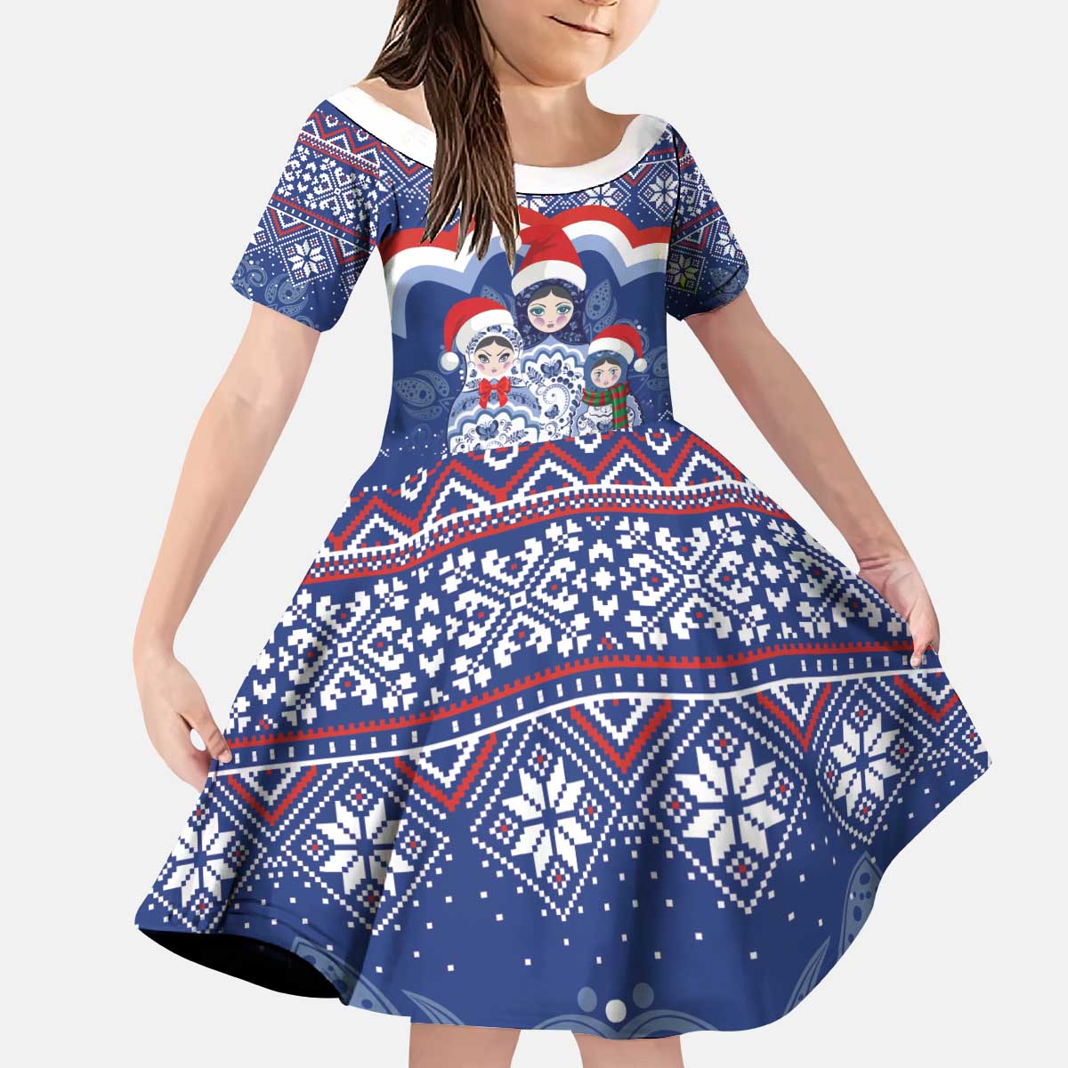 Russia Christmas Kid Short Sleeve Dress Santa Matryoshka Doll - Wonder Print Shop