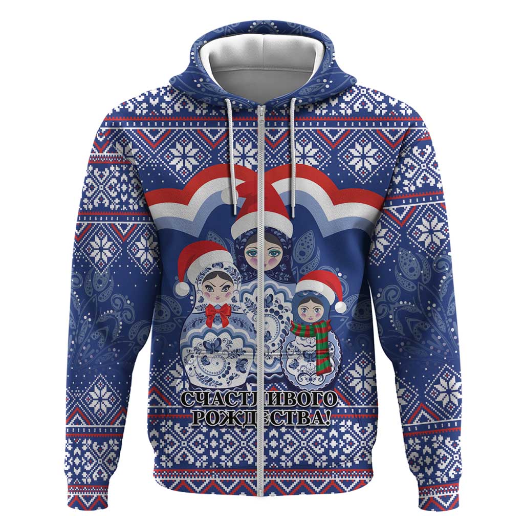 Russia Christmas Zip Hoodie Santa Matryoshka Doll - Wonder Print Shop