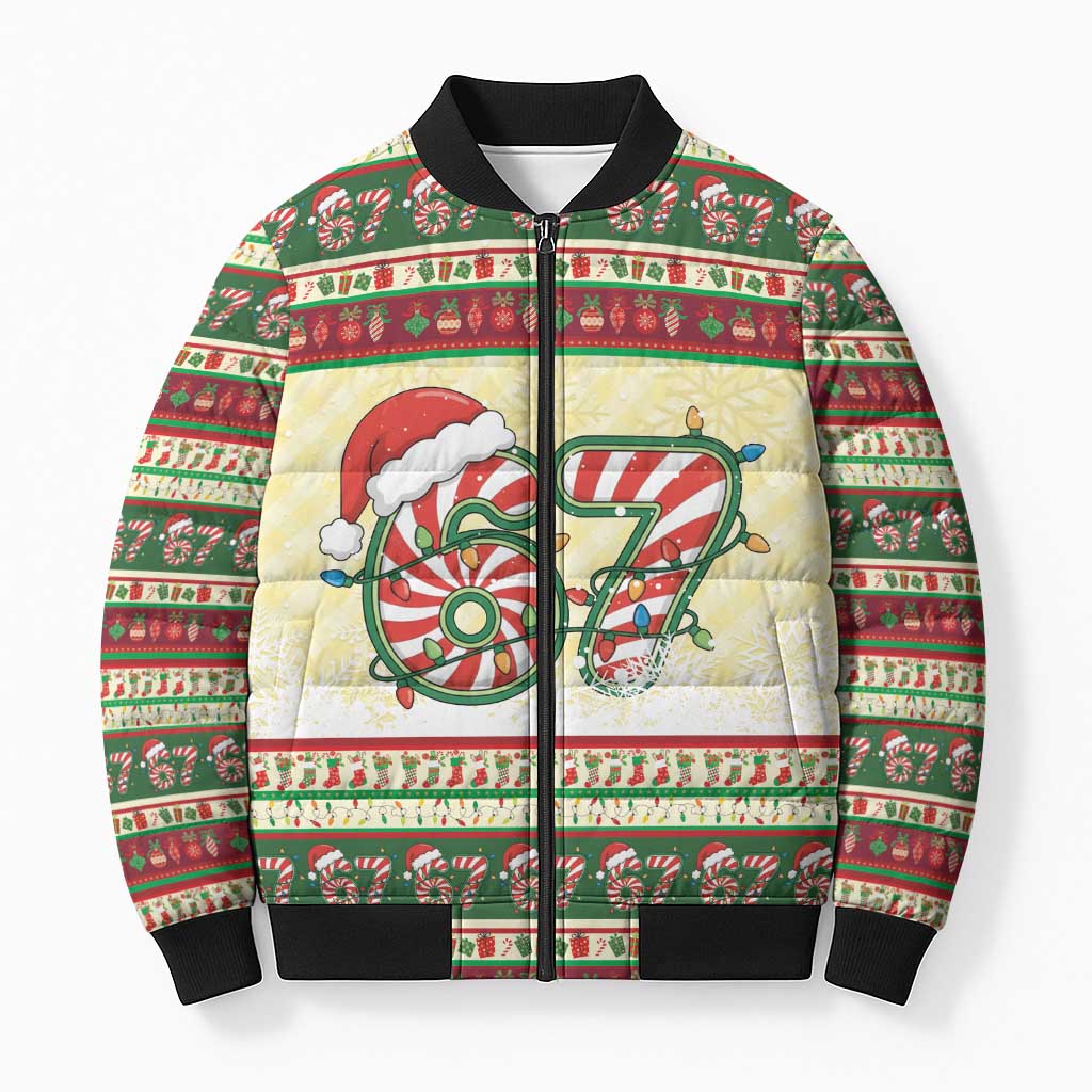 67 Six Seven Funny Meme Christmas Bomber Puffer Jacket Funny Xmas - Wonder Print Shop