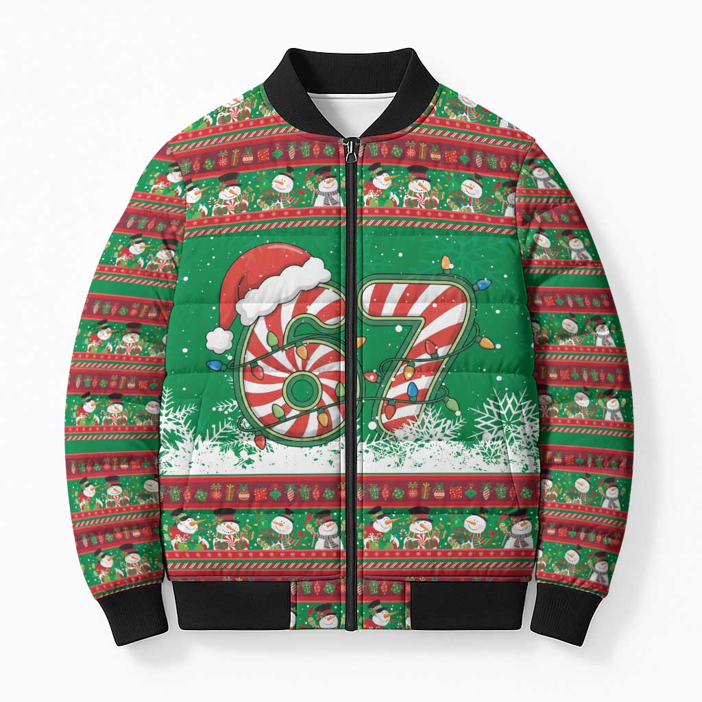 67 Six Seven Funny Meme Christmas Bomber Puffer Jacket Funny Xmas - Wonder Print Shop
