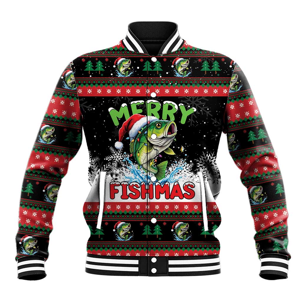Fishing Christmas Merry Fishmas Baseball Jacket We Wish You A Merry Fishmas - Wonder Print Shop