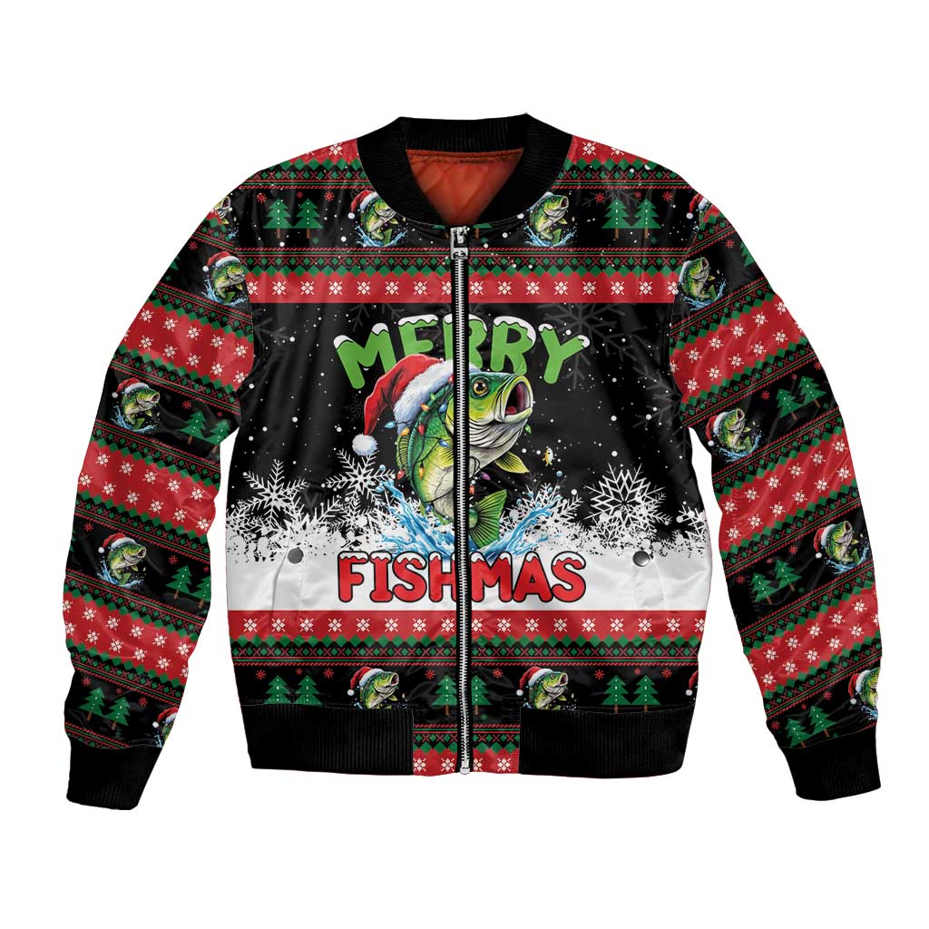 Fishing Christmas Merry Fishmas Bomber Jacket We Wish You A Merry Fishmas - Wonder Print Shop