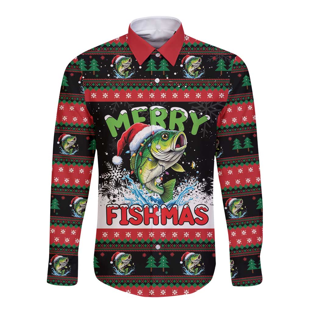 Fishing Christmas Merry Fishmas Long Sleeve Button Shirt We Wish You A Merry Fishmas - Wonder Print Shop