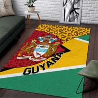 Guyana Republic Day area rug: leopard print with coat of arms and Guyana flag stripes