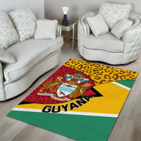 Guyana Republic Day area rug featuring leopard top, green stripe bottom, and Guyana coat arms