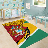 Guyana Republic Day area rug with leopard print center, coat of arms badge, and Guyana lettering