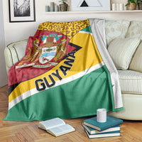 Guyana Republic Day blanket-style coat of arms throw, leopard pattern yellow green red