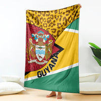 Guyana Republic Day blanket-style coat of arms throw with leopard top and Guyana flag bands