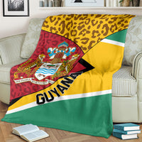 Guyana Republic Day blanket-style coat of arms throw with Guyana text and flag stripes, leopard