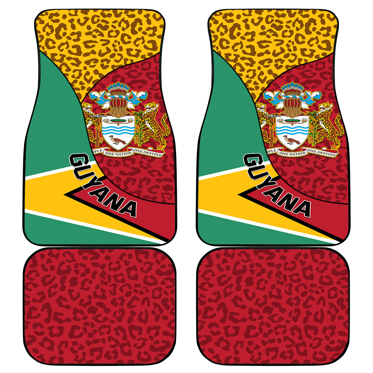 Guyana Republic Day Car Mats Coat Of Arms Leopard Pattern - Wonder Print Shop