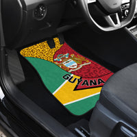Car floor mat featuring Guyana coat of arms, leopard top, and flag tricolor design