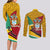 Guyana Republic Day Couples Matching Long Sleeve Bodycon Dress and Long Sleeve Button Shirt Coat Of Arms Leopard Pattern - Wonder Print Shop