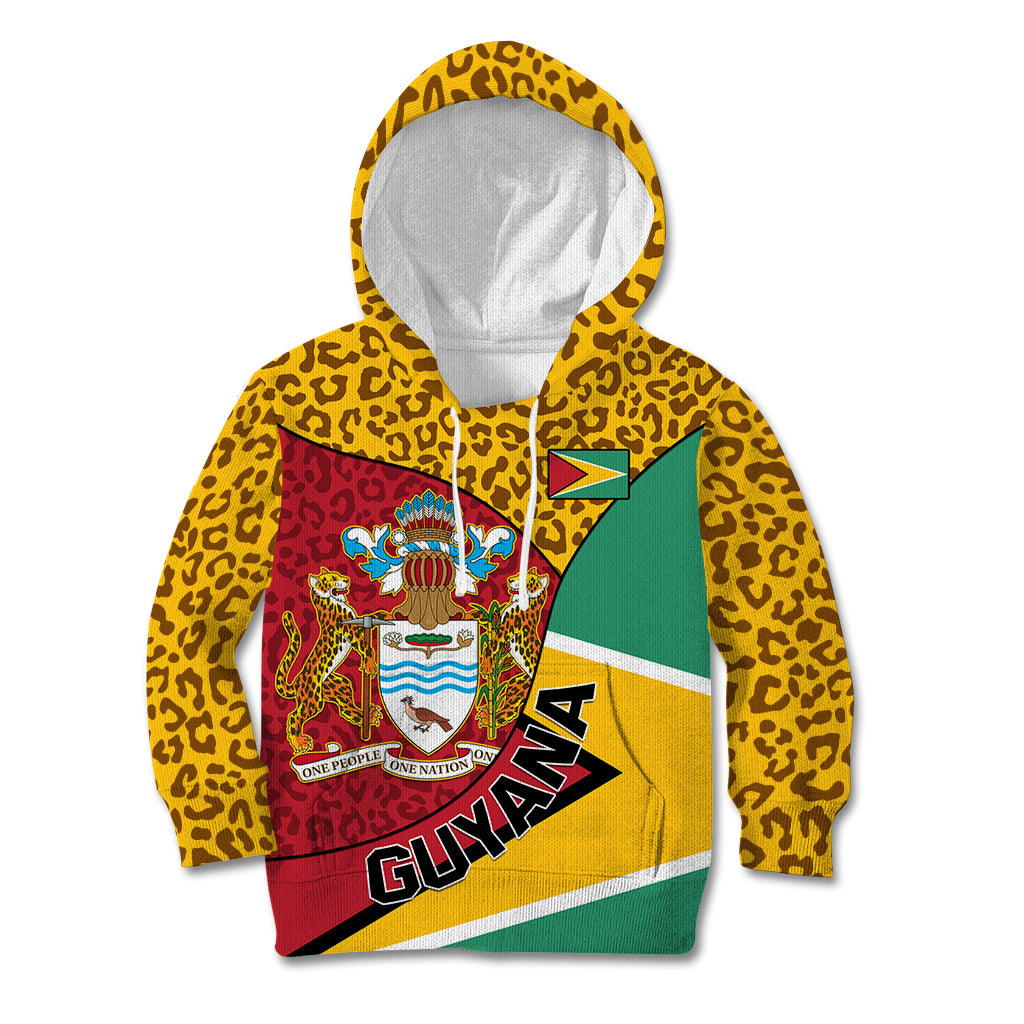 Guyana Republic Day Kid Hoodie Coat Of Arms Leopard Pattern - Wonder Print Shop