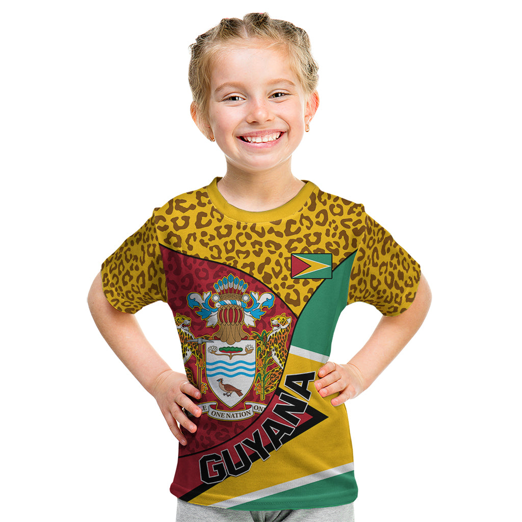 Guyana Republic Day Kid T Shirt Coat Of Arms Leopard Pattern - Wonder Print Shop