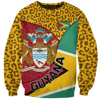 Unisex sweatshirt with leopard print and Guyana coat of arms graphic, long sleeves