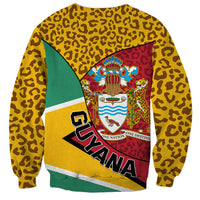 Unisex sweatshirt with leopard print and Guyana emblem, Guyana text on back, long sleeves