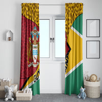 Set of Guyana coat of arms curtains with leopard pattern and diagonal flag stripe in green yellow