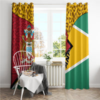 Guyana-themed curtain pair with leopard print upper section and coat of arms emblem