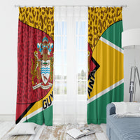 Guyana window curtain set with leopard pattern panels and coat of arms crest in flag colors