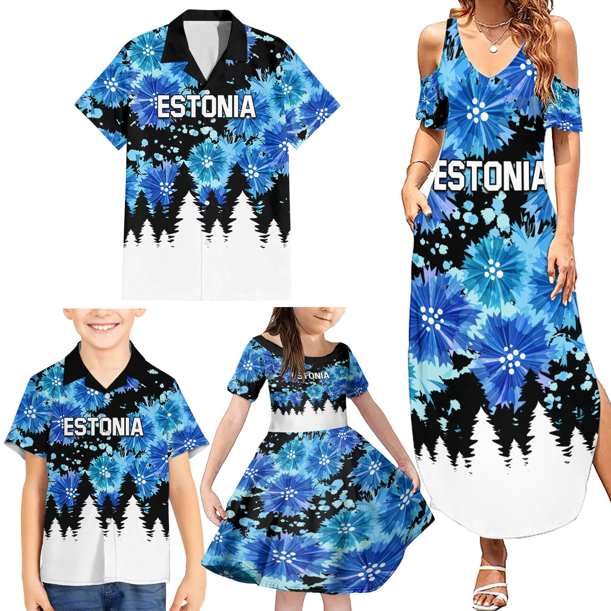 Estonia Independence Day Family Matching Summer Maxi Dress and Hawaiian Shirt Cornflower Unique Style - Wonder Print Shop