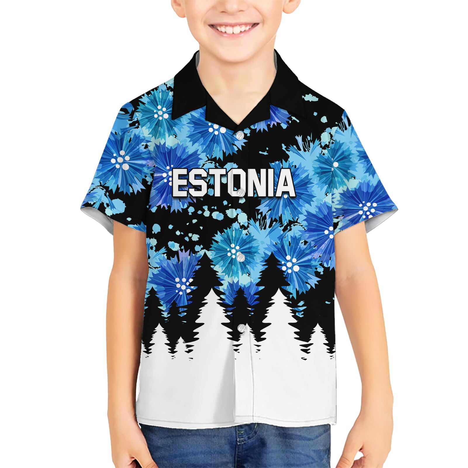 Estonia Independence Day Kid Hawaiian Shirt Cornflower Unique Style - Wonder Print Shop