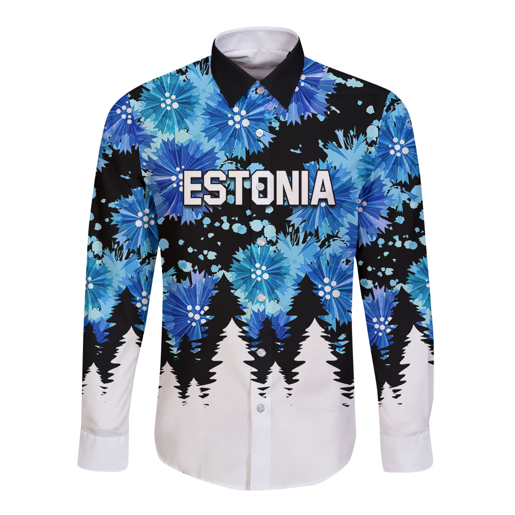 Estonia Independence Day Long Sleeve Button Shirt Cornflower Unique Style - Wonder Print Shop