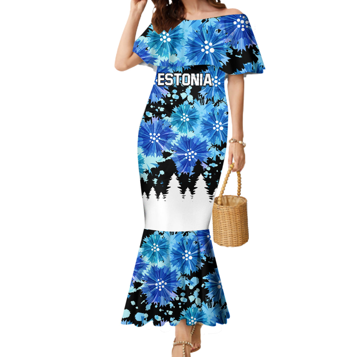 Estonia Independence Day Mermaid Dress Cornflower Unique Style - Wonder Print Shop