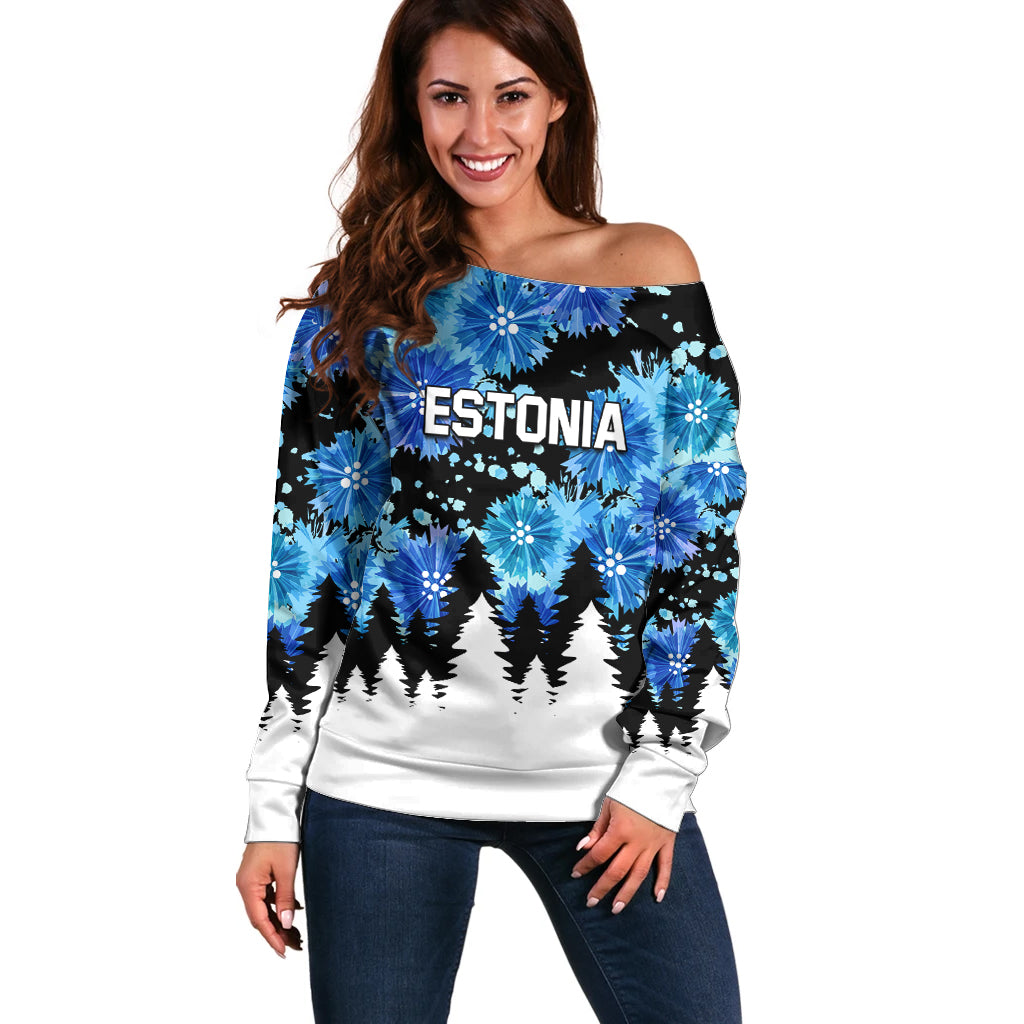 Estonia Independence Day Off Shoulder Sweater Cornflower Unique Style - Wonder Print Shop