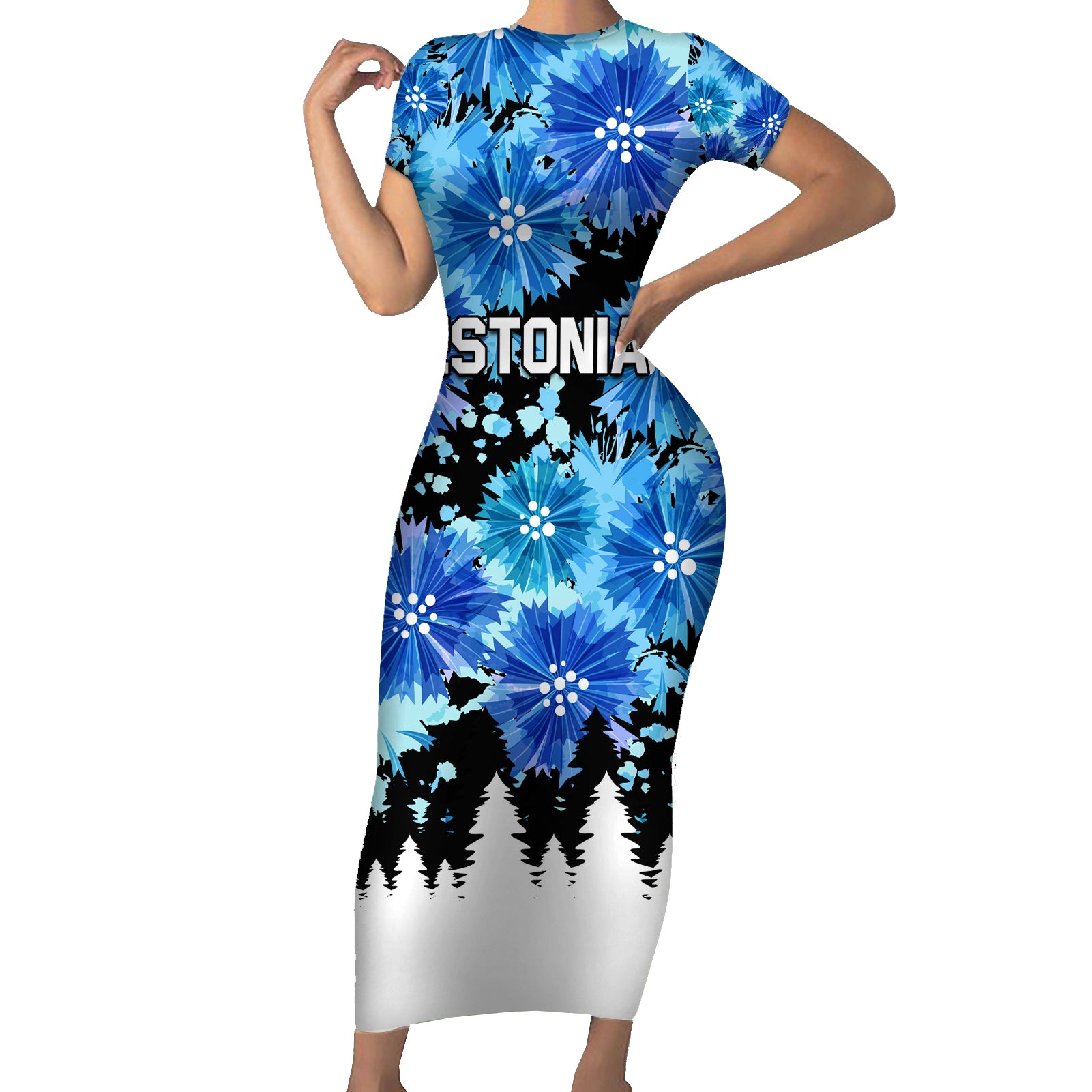 Estonia Independence Day Short Sleeve Bodycon Dress Cornflower Unique Style - Wonder Print Shop