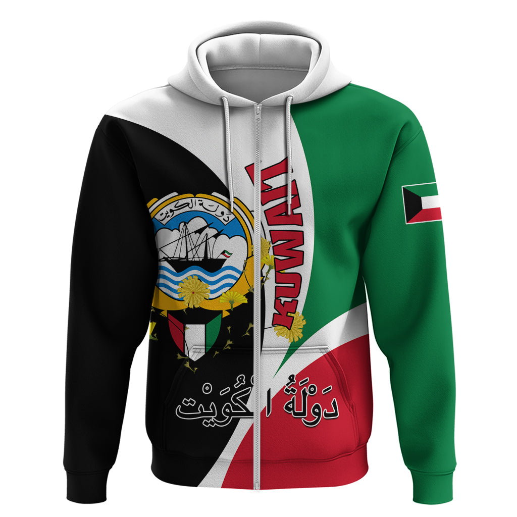 Kuwait National Day zip hoodie with Kuwait flag graphic, crest and vertical tricolor panels