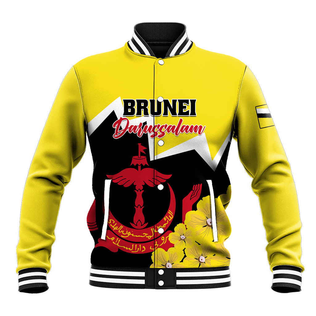 Brunei Darussalam National Day Baseball Jacket Coat Of Arms Simpor Flower - Wonder Print Shop