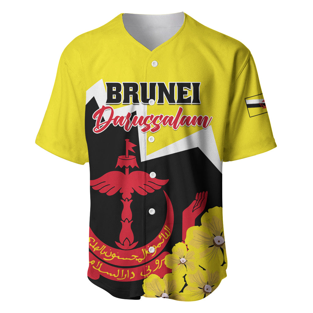 Brunei Darussalam National Day Baseball Jersey Coat Of Arms Simpor Flower - Wonder Print Shop