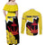 Brunei Darussalam National Day Couples Matching Off Shoulder Maxi Dress and Long Sleeve Button Shirt Coat Of Arms Simpor Flower - Wonder Print Shop