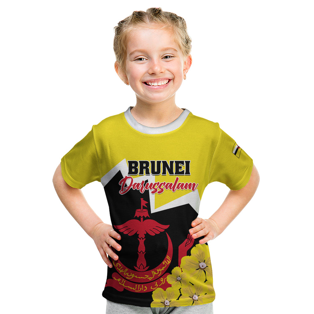 Brunei Darussalam National Day Kid T Shirt Coat Of Arms Simpor Flower - Wonder Print Shop